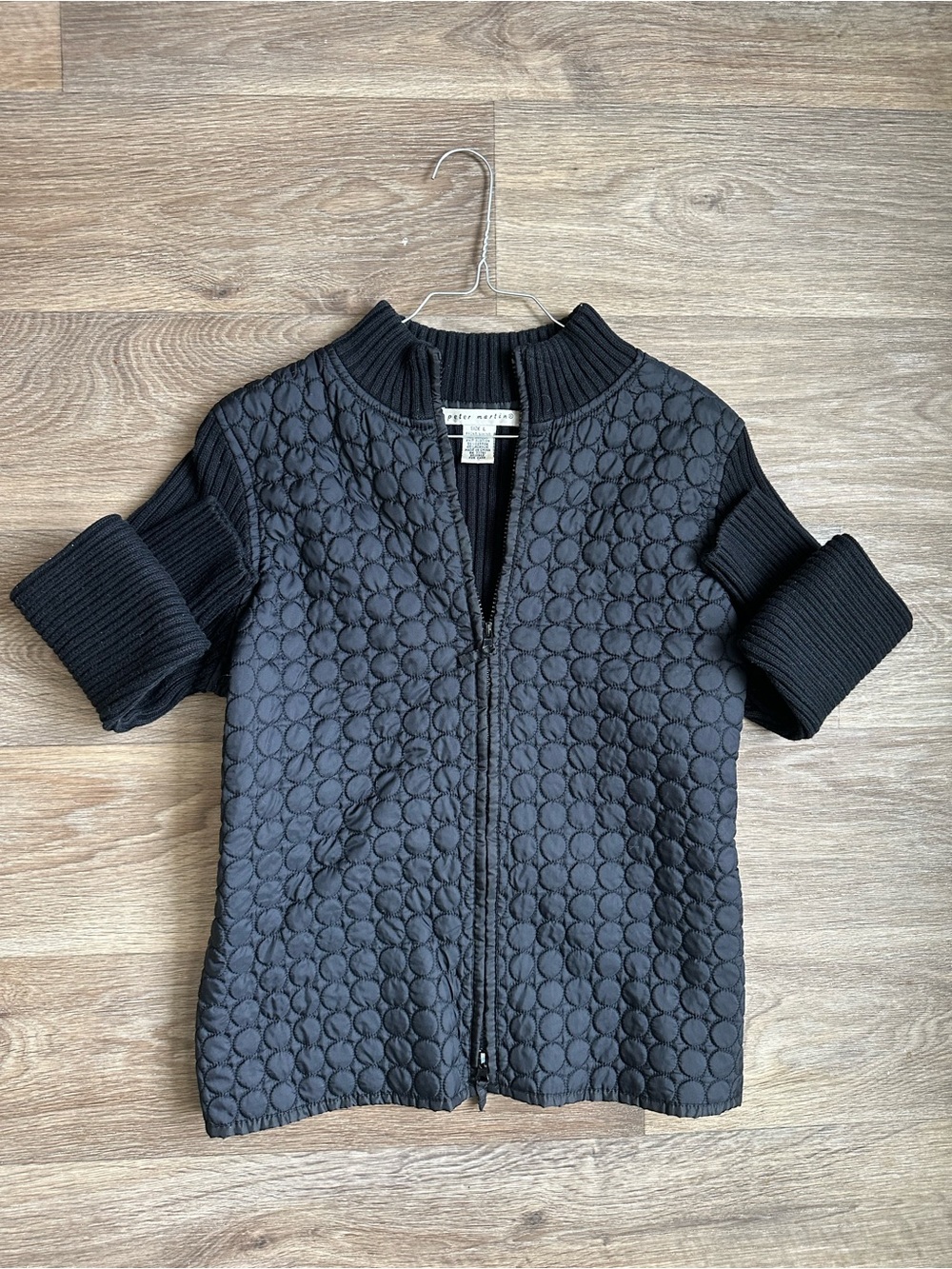 Peter Martin Quilted Women’s Knit Sleeve Jacket Black Full Zip Size L